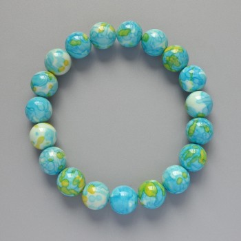 Bracelet 'Variscite' (imitation acrylic) blue, white, and yellow colors, smooth beads, diameter 10mm +/-, length 18cm +/- (stretch)
