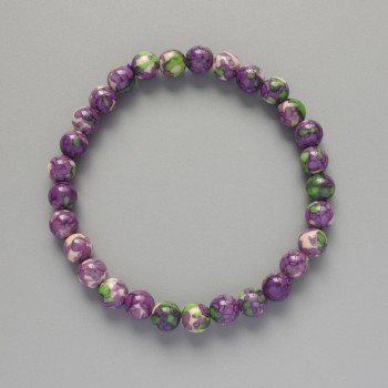 Bracelet 'Variscite' (imitation acrylic) purple, white, and green colors, smooth bead, diameter 6.5 mm +/-, length 18 cm +/- (stretch)