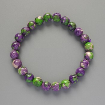 Bracelet 'Variscite' (Imitation Acrylic) Purple, White, and Green Colors, Smooth Bead, Diameter 8.5 mm ±, Length 18 cm ± (Stretch)