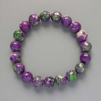 Bracelet "Variscite" (imitation acrylic) purple, white, and green colors, smooth beads, diameter 10.5 mm +/-, length 18 cm +/- (stretch)