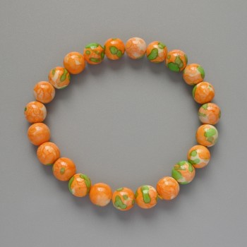 Bracelet 'Variscite' (imitation acrylic) green, orange and white colors, smooth bead, diameter 8.5mm±, length 18cm± (stretch)