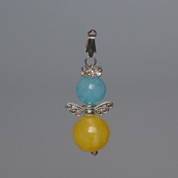 Pendant 'Ukraine' Aquamarine, Citrine (acrylic imitation), bead diameters 10.5 mm and 8 mm ±, length 32 mm ± with crystals and metal inlays