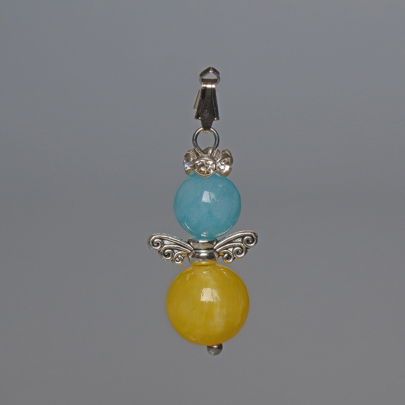 Pendant 'Ukraine' Aquamarine, Citrine (acrylic imitation), bead diameters 10.5 mm and 8 mm ±, length 32 mm ± with crystals and metal inlays
