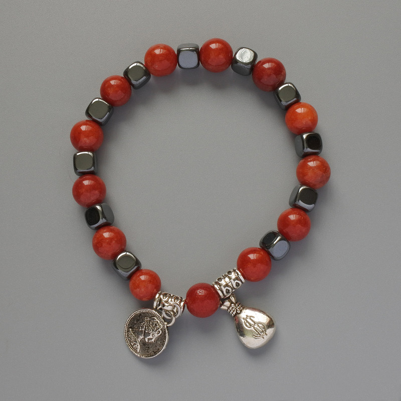 Bracelet with Red Jasper (Imitation) and Hematite