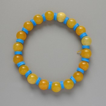 Bracelet 'Ukraine' Citrine smooth bead, diameter 8.5 mm, length 18 cm (stretch) with polymer clay inserts