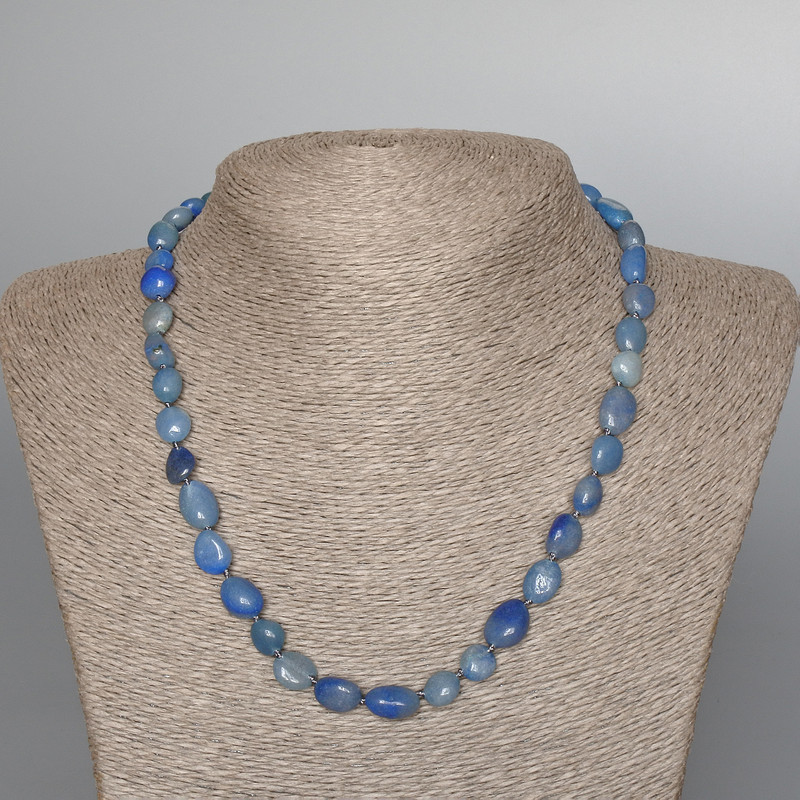 Blue Aventurine Necklace, natural stone, faceted beads, diameter 8x12 mm, length 48 cm