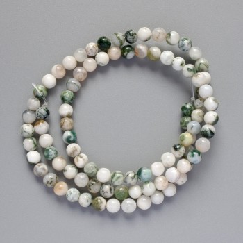 Moss Agate Beads — Smooth Round Beads, 4-5 mm diameter, 38 cm length on thread