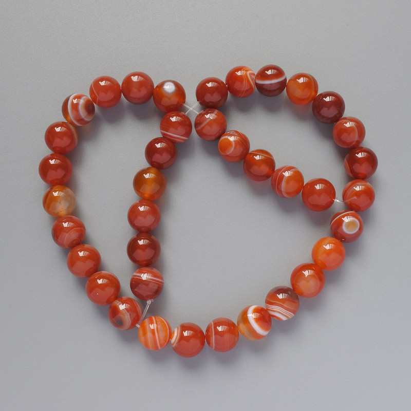 Orange Agate Beads, Natural Stone, Smooth Round Beads, Diameter 10mm ±, Length 38cm ± on Thread