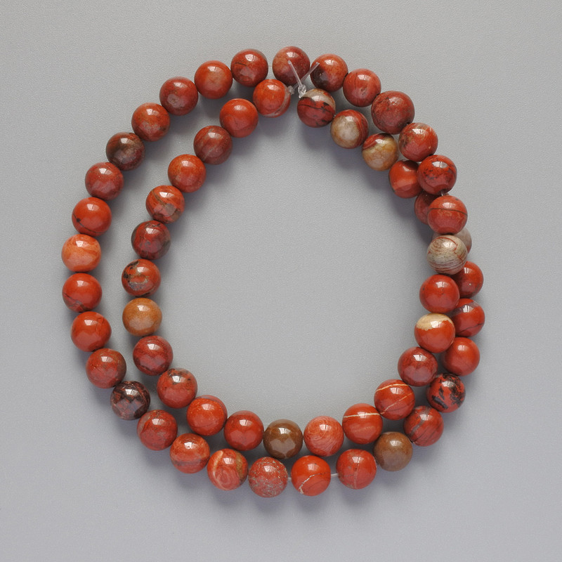 Red Jasper beads, natural stone, smooth round bead, diameter 6mm, length 38cm on a thread
