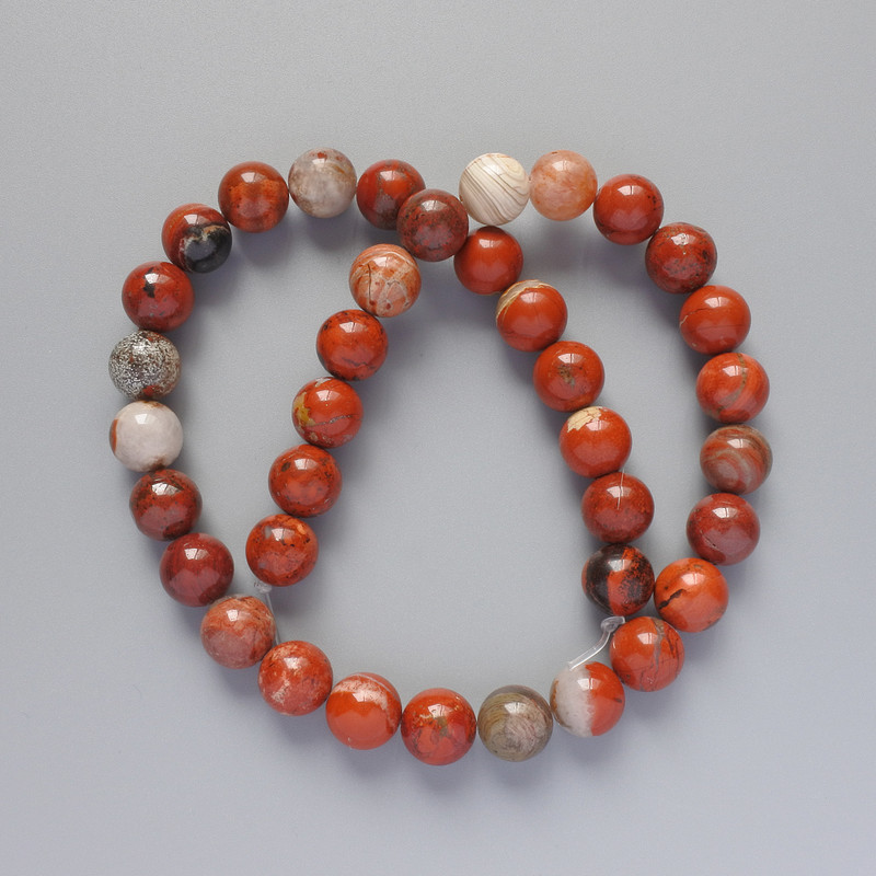 Red Jasper Beads, Natural Stone, Smooth Round Beads, Diameter 10.5 mm, Length 39 cm on Thread