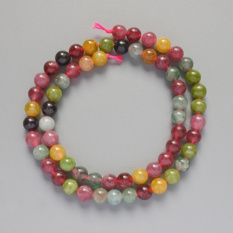 Tourmaline Beads, Natural Stone, Smooth Round Beads, Diameter 6.5 mm, Length 38 cm on Thread