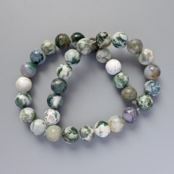 Moss Agate Beads, natural stone, smooth round bead, diameter 12 mm +/-, length 38 cm +/- on thread