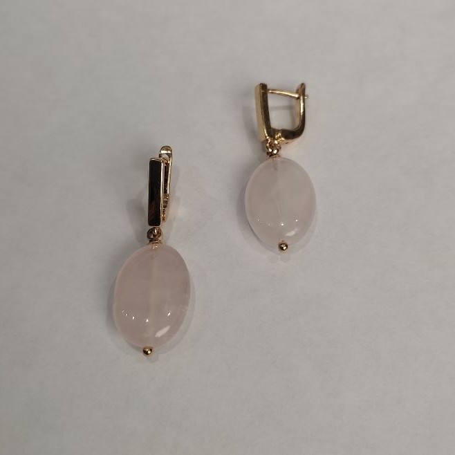 Pink Quartz Earrings, oval, 13×18 mm, English clasp, length 36 mm