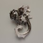 Dragon brooch pendant with black and gray enamel and silver-toned metal, 42×58 mm