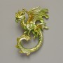 Dragon Brooch Pendant with Salad-Green Matte Enamel and Golden Metal 42x58mm