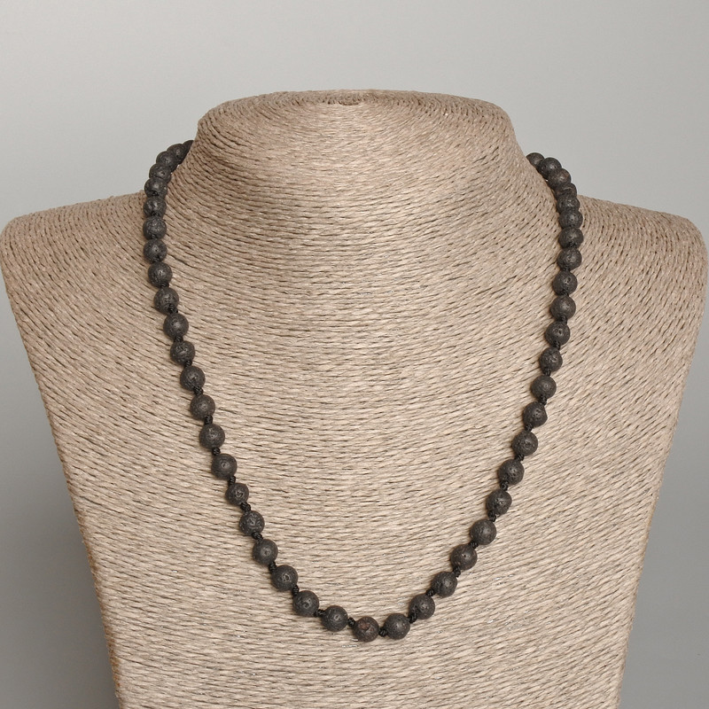Lava Stone Bead Necklace, 6 mm diameter, 46 cm length
