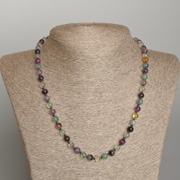 Fluorite Necklace with natural stone smooth beads, 6.5 mm diameter, 49 cm length