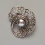 Brooch Accent with Gray Bead, Silvery Metal 41×39 mm