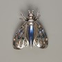 Brooch pendant Butterfly blue crystal, multicolored rhinestones, silvery metal 44x48 mm