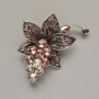 Brooch pendant 'Flower' with white and pink crystals, dark-silver metal 43×60 mm