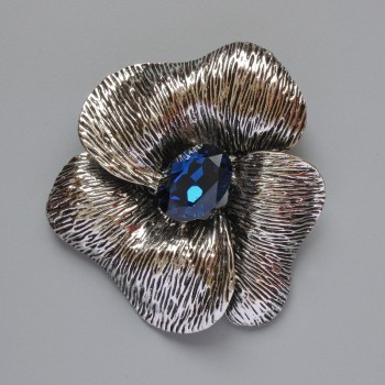 Flower Brooch-Pendant with Blue Crystal