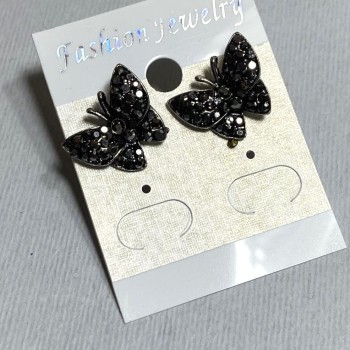 ( 10/15mm ) Butterfly Earrings with Black Rhinestone