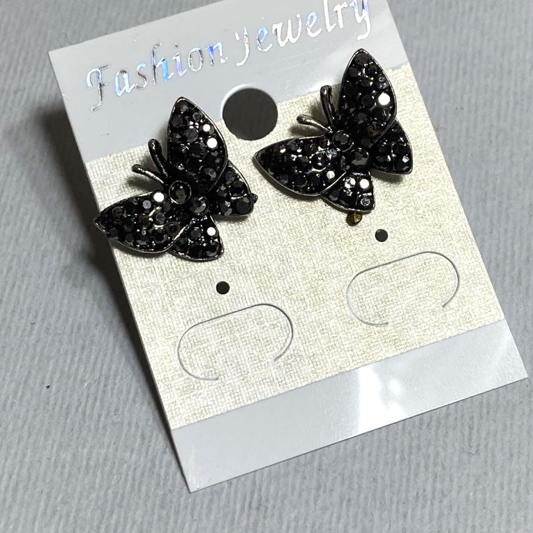 ( 10/15mm ) Butterfly Earrings with Black Rhinestone
