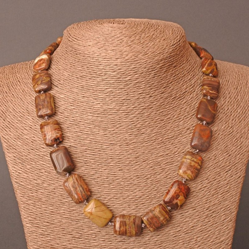 Picasso Jasper Necklace - natural stone, rectangle shape, 13×18 mm, length 48 cm