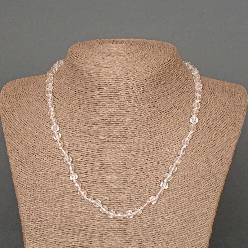 Mountain Crystal Necklace with Faceted Cube Beads, Natural Stone, 5 mm Diameter, 47 cm Length ±