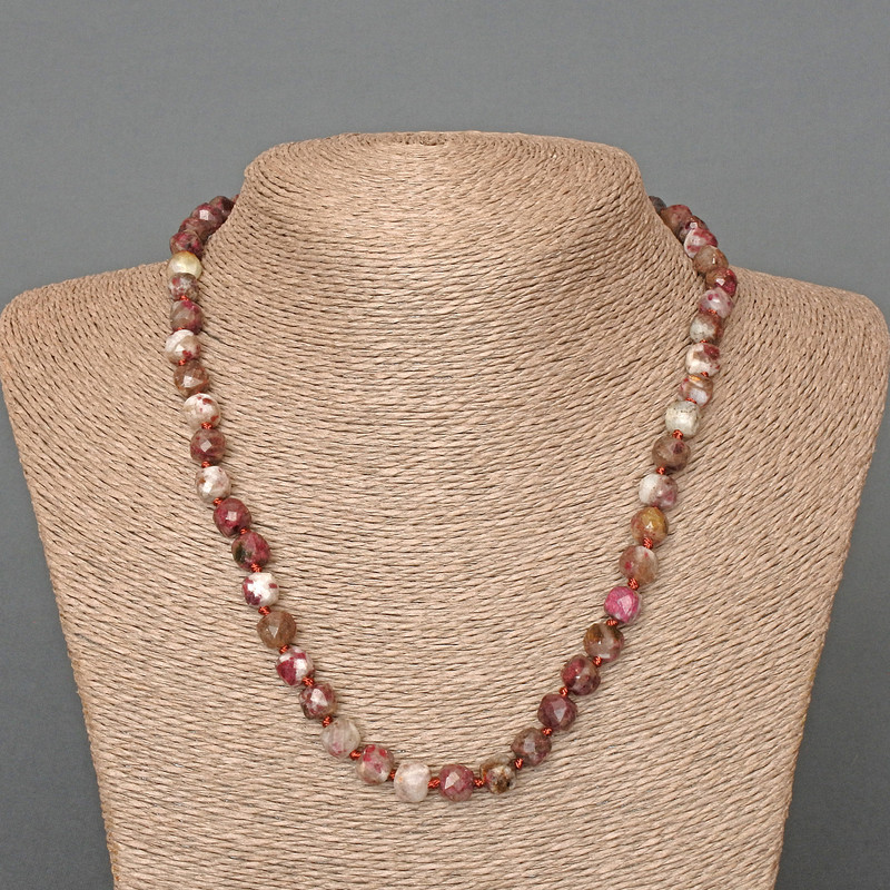 Necklace with Tourmaline - Faceted Cube Beads, Natural Stone, 7 mm Diameter, 49 cm Length