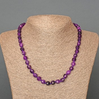 Necklace with Natural Amethyst, Faceted Cube Beads, 7 mm Diameter ±, 50 cm long