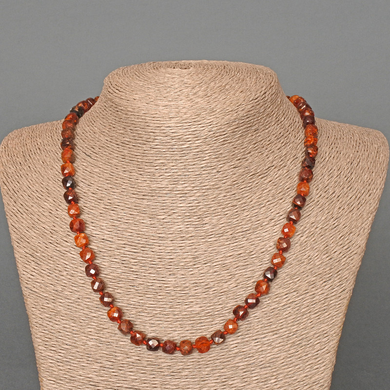 Brown Garnet Necklace with Natural Faceted Cube Beads, 6.5 mm Diameter, 49 cm Length