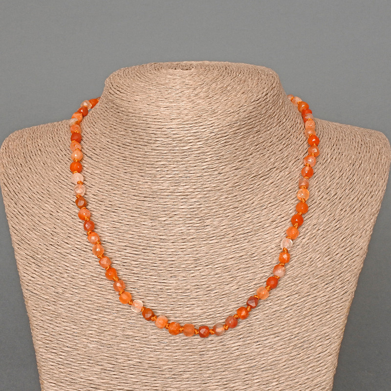 Carnelian Necklace with Natural Stone, Faceted Cube Beads, 5 mm Diameter ±, Length 47 cm ±