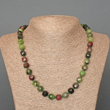 Zoisite Necklace, Natural Gemstone, Faceted Cube Beads, 9mm Diameter ±, Length 50cm+