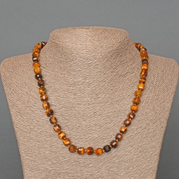Tiger's Eye Necklace with natural stone, faceted cube beads, diameter 7 mm +-, length 49 cm+