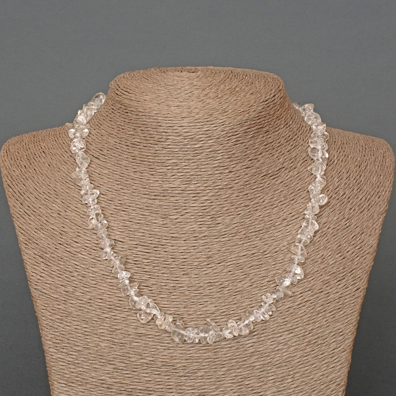 Mountain Crystal Necklace - natural stone chip, 6x3 mm diameter, 48 cm length