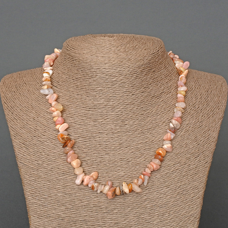 Pink Opal natural stone chip necklace, 8×4 mm, length 47 cm