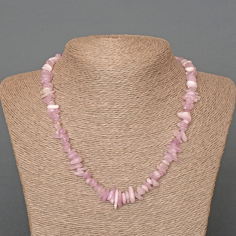 Kunzite Necklace, natural stone chip, diameter 9x4 mm, length 48 cm