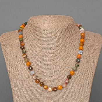 Jasper Necklace, natural stone, faceted cubes, diameter 7.5 mm, length 48 cm