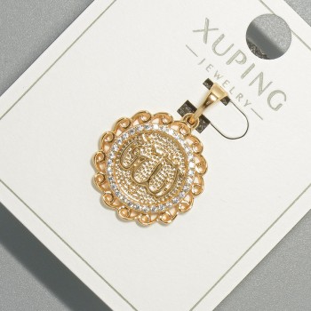Pendant 'Allah' Xuping with white crystals, diameter 17 mm, length 26 mm, 18K gold plating