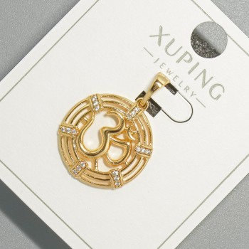 Pendant 'Hindu Om Mantra' Xuping with white crystals, diameter 18mm+, length 26mm+, 18K gold plating