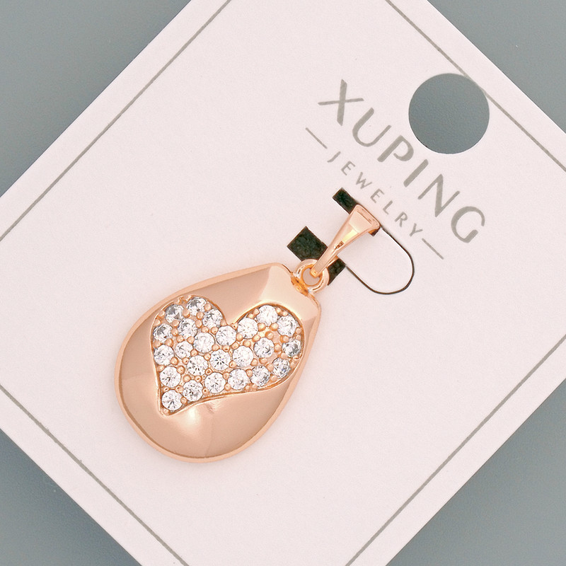 Pendant 'Heart' Xuping with White Crystals, Diameter 14.5×19 mm, Length 27 mm, 18K Gold Plating