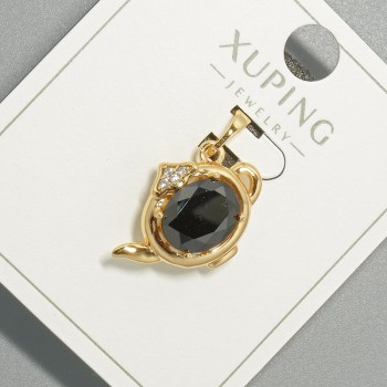 Pendant "Teapot" by Xuping with white crystals and a black crystal, diameter 20.5×14 mm, length 20 mm, 18K gold plating