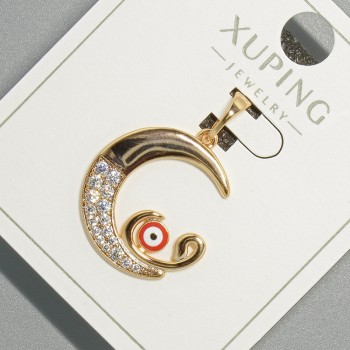Pendant 'Moon Eye' Xuping with white crystals and red enamel, diameter 18.5 x 19.5 mm, length 26 mm, 18K gold plating