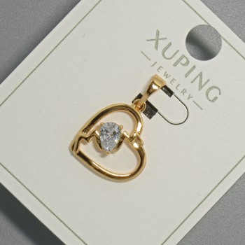 Pendant 'Heart' Xuping with White Crystal, diameter 15x14 mm, length 22.5 mm, 18K Gold Plating