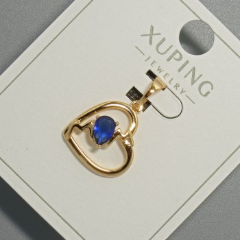 Pendant "Heart" Xuping with Blue Crystal, diameter 15x14, 5 mm+, length 22.5 mm, 18K gold plating