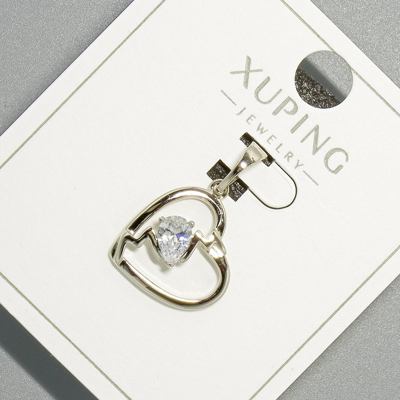 Pendant 'Heart' Xuping with White Crystal, diameter 15x14, 5mm + -, length 23mm +-, rhodium