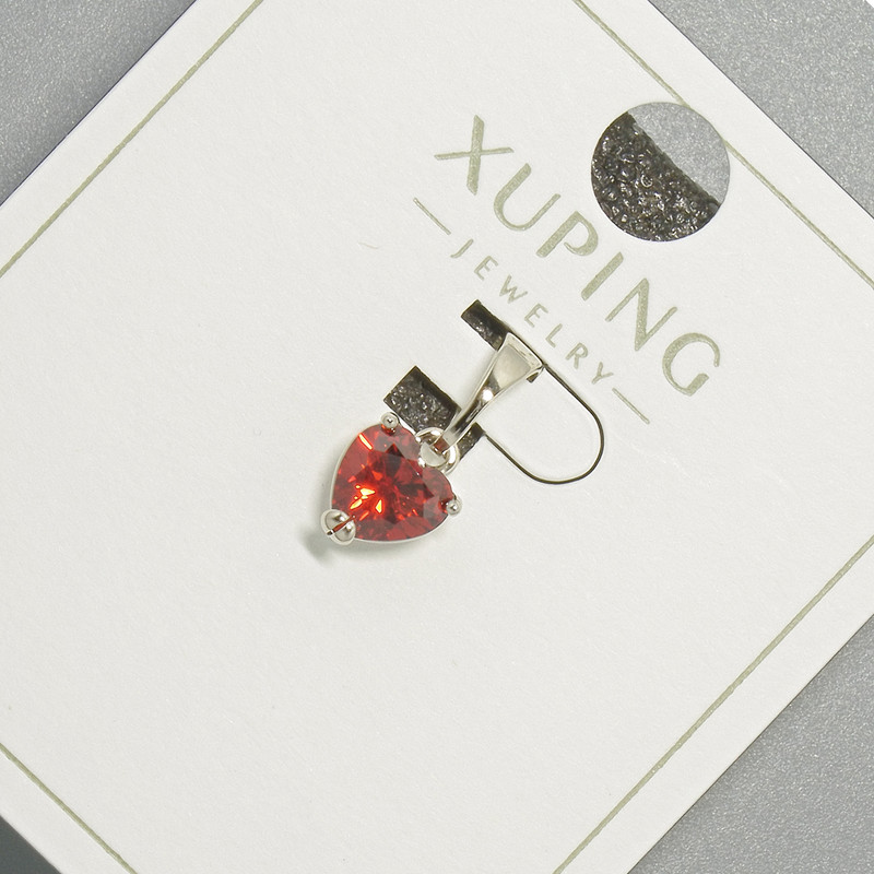 Pendant «Heart» Xuping with Red Crystal, diameter 6 mm, length 14 mm, rhodium