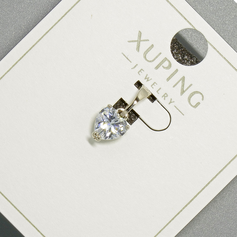 Xuping Heart Pendant with White Crystal, Rhodium-Plated, 6mm Diameter, 14mm Length