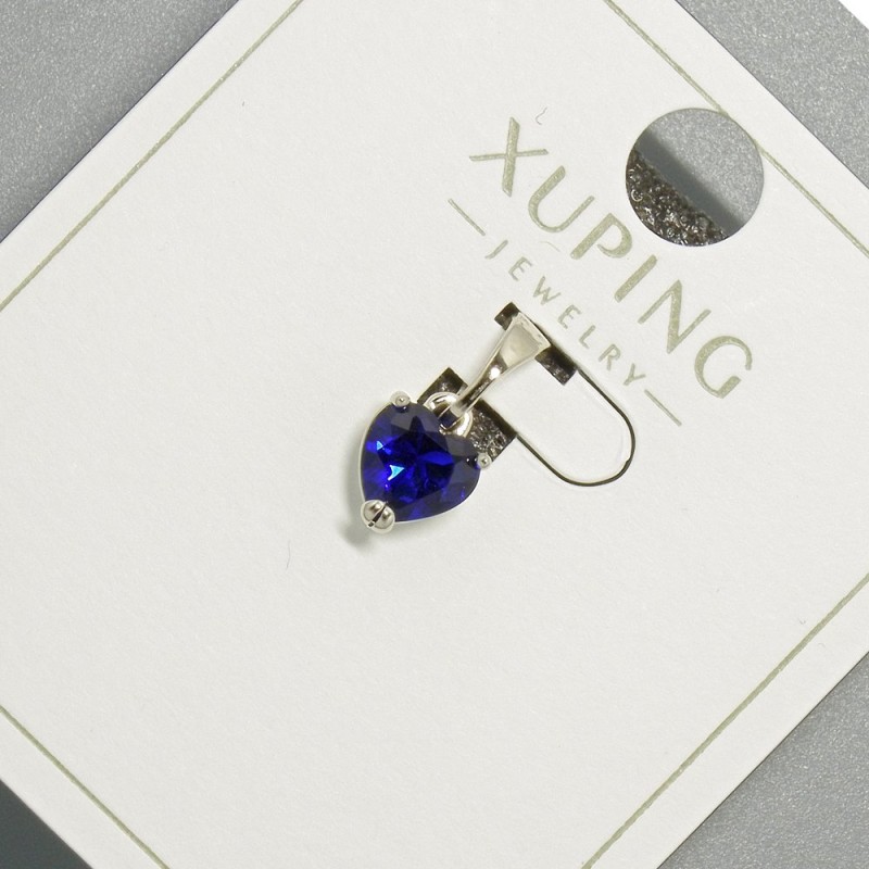 Pendant 'Heart' Xuping with Blue Crystal, Diameter 6 mm, Length 14 mm, Rhodium-Plated